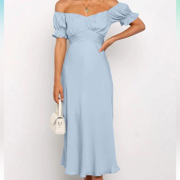 Baby Blue Off-Shoulder Midi Dress - Picture 3 of 6